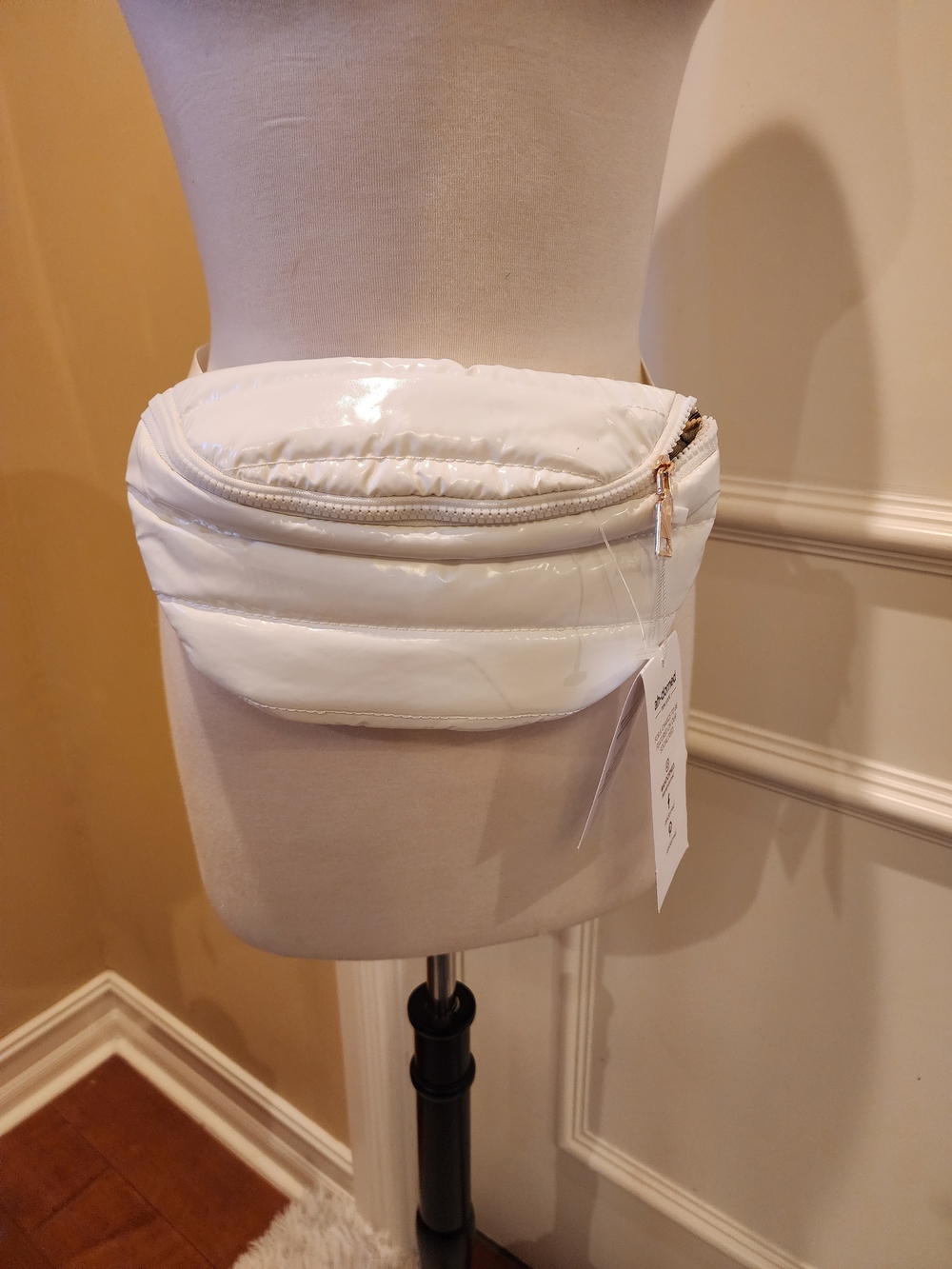 Patent Quilted White Crossbody Waist Bag - Women